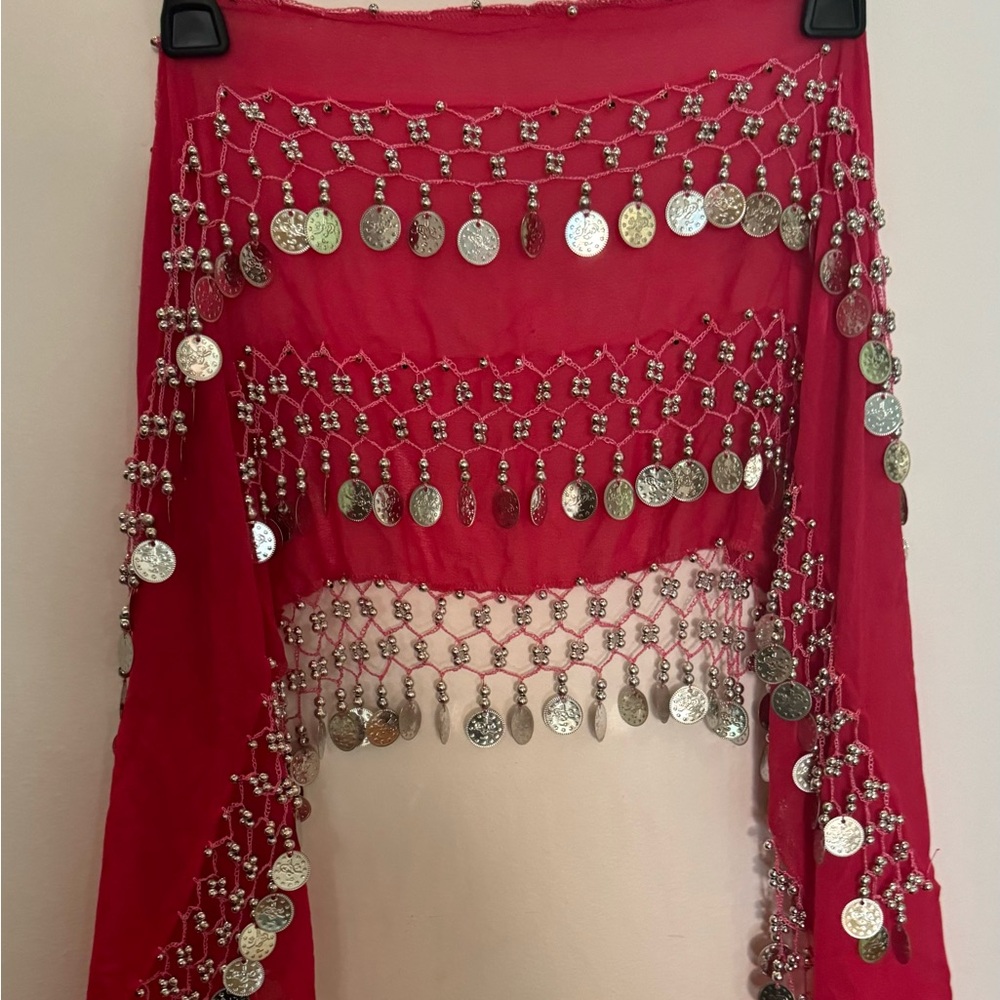 Chiffon belly Dance hip scarf with coins
